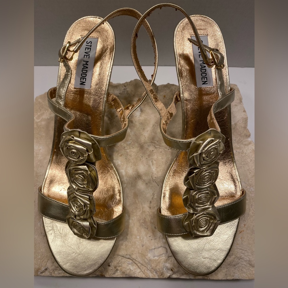 Steve Madden Goldwyn Metallic Gold Sandal Heels Sz 10 - Picture 8 of 13